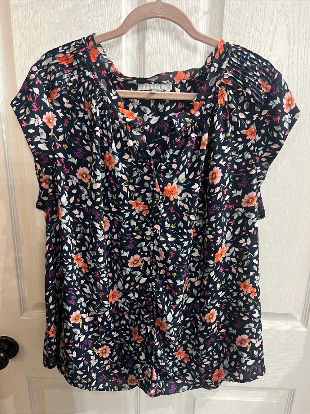 Daniel Rainn Navy Floral Short-Sleeve Blouse